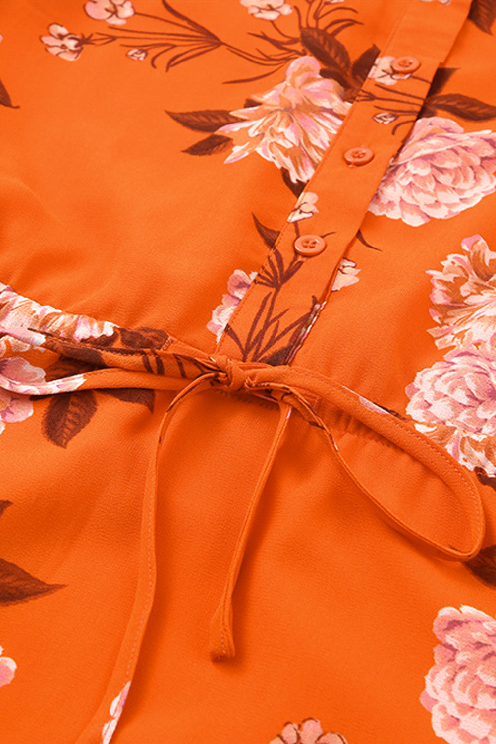 Vestido naranja con impresión floral manga larga